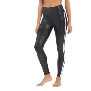 NWT SPANX Faux Leather Black with white Side Stripe Leggings Size S